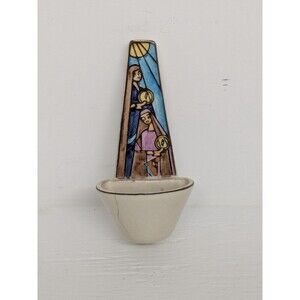 Vtg 50s Mid Century Modern Ceramic Holy Water Font Wise Virgins Holding Lamp